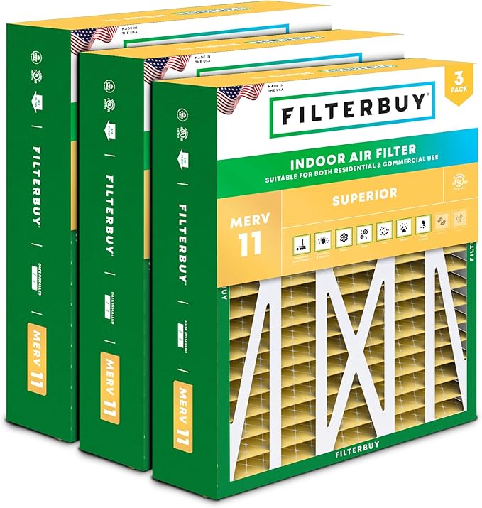 Filterbuy 17.5x21x5 Air Filter MERV 11 Superior Pet & Allergy Defense (3-Pack), Electrostatic Pleated HVAC AC Furnace Filters for Rheem, Ruud, and Protech (Actual Size: 17.13 x 20.63 x 4.38)