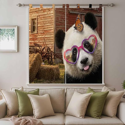 Farm Panda Living Room Curtains 84 Inch Length, Window Curtains Tab Top, Farmhouse Barn Funny Animals Butterfly Light Filtering Window Treatments Drapes 42"x84" 2 Panel