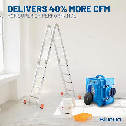 BlueDri Air Shield 550 HEPA Air Scrubber, Water Damage Restoration Equipment Air Purifier, Covers 1400 Sq. Ft, Daisy Chain Capable, For Commercial Use, Blue, BD-AS-550