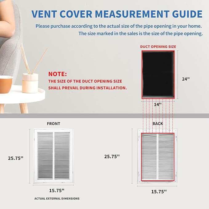 14 x 24 Return Air Grille [Duct Opening Size],Return Air Vent Cover for Wall Or Ceiling,Steel Return Air Filter Grilles Removable Face/Door for 1 Inch Filters (14"W x 24"H [Duct Opening])