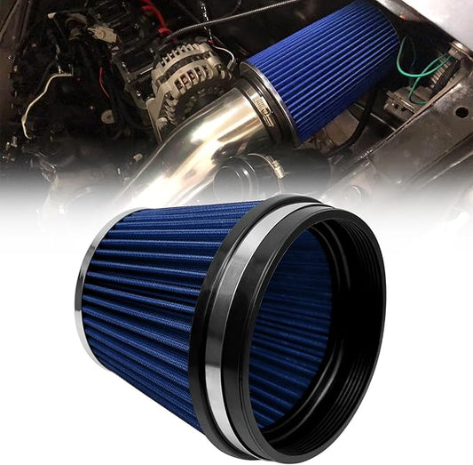 RYANSTAR RACING 152mm 6" High Flow Round Tapered Cone Closed-Top Washable Clamp-On Dry Air Filter short 155mm tall Blue