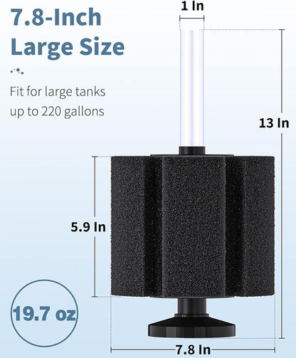 Pawfly Aquarium Large Bio Sponge Filter Quiet Betta Fry Shrimp and Fish Foam Filter with Nano Air Stone for Large Fish Tanks up to 220 Gallons