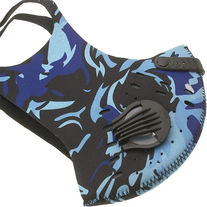 ASA Techmed Reusable Dual Air Breathing Valve Face Mask Cover with Activated Carbon Filter (Tactical Blue)