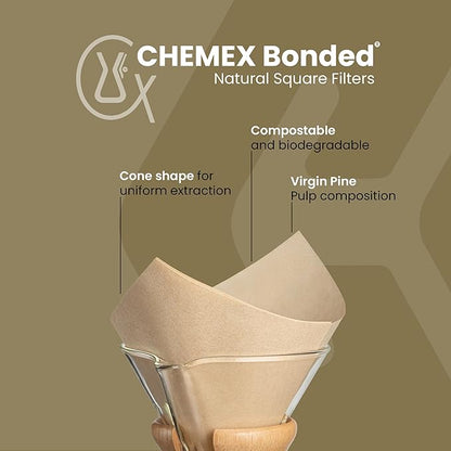 Chemex Bonded Filter - Natural Square - 100 Count (Pack of 2) - Exclusive Packaging