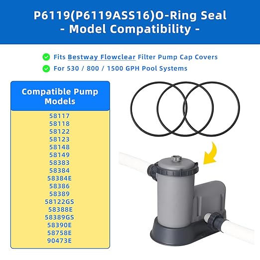 P6119 (P6119ASS16) O-Ring Seal Compatible with Bestway Flowclear Filter Pump Cap, Fits 530/800/1500 GPH Pool Pumps, Pool Filter Replacement Parts(3 Pack)