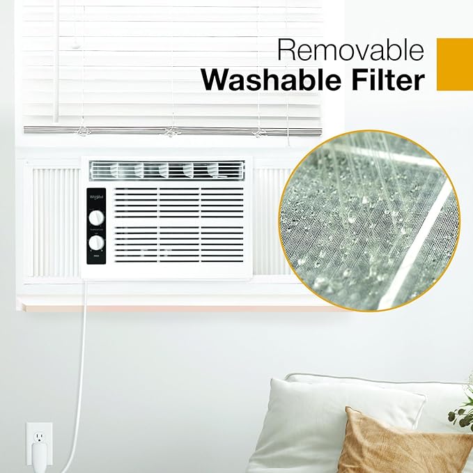 Whirlpool 5,000 BTU 115V Window Air Conditioner & Dehumidifier with Mechanical Controls, Window AC Unit for Apartment, Dorm Room, & Small Rooms up to 150 Square Feet in White