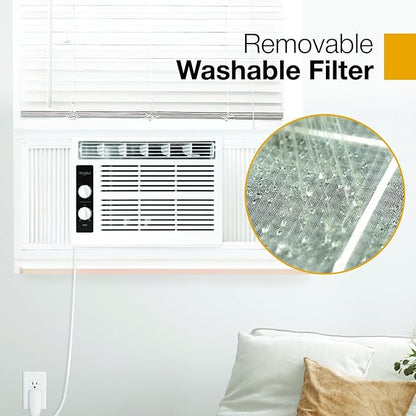 Whirlpool 5,000 BTU 115V Window Air Conditioner & Dehumidifier with Mechanical Controls, Window AC Unit for Apartment, Dorm Room, & Small Rooms up to 150 Square Feet in White