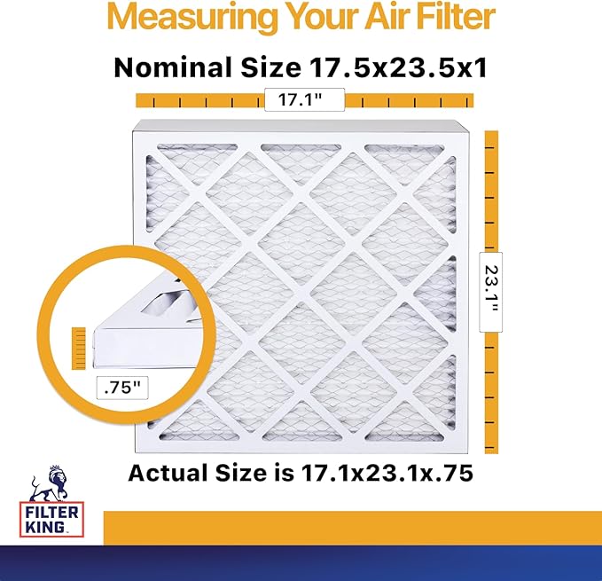 Filter King 17.5x23.5x1 Air Filter | 6-PACK | MERV 13 HVAC Pleated A/C Furnace Filters | MADE IN USA | Actual Size: 17.1 x 23.1 x .75"