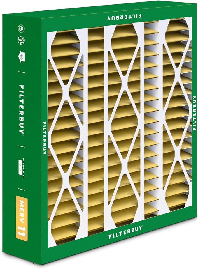 Filterbuy 20x25.25x3.5 Air Filter MERV 11 Superior Pet & Allergy Defense (2-Pack), Pleated HVAC AC Furnace Filters for AprilAire Space-Gard 102 & 2120 (Actual Size: 19.94 x 25.38 x 3.75)
