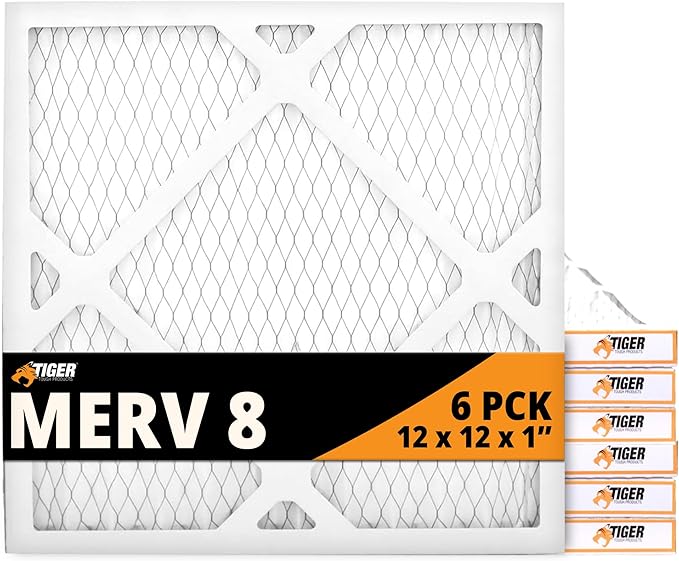 Tiger Tough 12x12x1 Air Filter MERV 8 MPR 600-800, High-Performance Pleated HVAC AC Furnace Filter Replacement for Home, 6-Pack