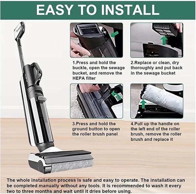 Hand-held Floor Scrubbers Roller Brush Hepa Filter Parts。Compatible for Tineco Floor ONE S5 Combo 。Wet Dry Vacuum Cleaner Replacement Spare
