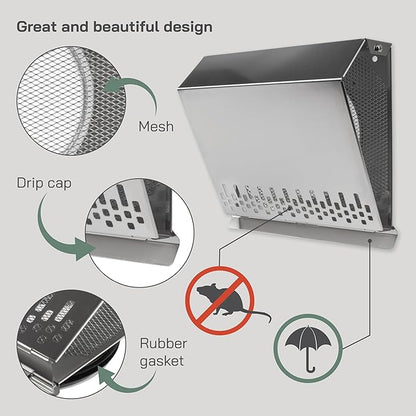 Vent Systems 6" Inch Air Supply Vent Cover with Rubber Gasket - Stainless Steel - Robust Weatherproof Outdoor Air Intake Box - Duct or Surface Mounting - Rain and Snow Protection