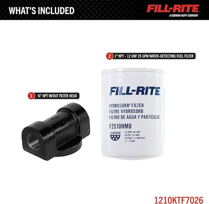Fill-Rite 1210KTF7026 10 Micron Hydrosorb® Fuel Filter Kit with 3/4" Filter Head – 25 GPM Water Detecting Filter for Diesel, Gasoline & Biodiesel