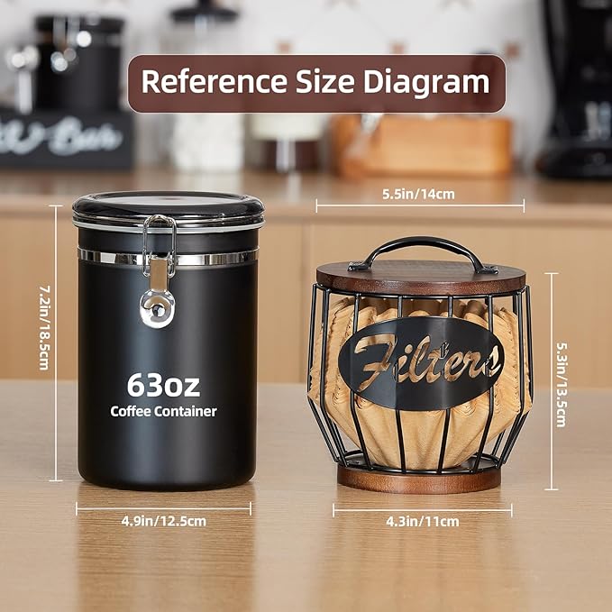 Yangbaga Coffee Filter Holder with Wood Lid,Wood and Metal Coffee Filter Storage Container Basket for Coffee Filters 2-4 Cup,Round Coffee Filter Holder Case for Counter,Coffee Bar Accessories decor