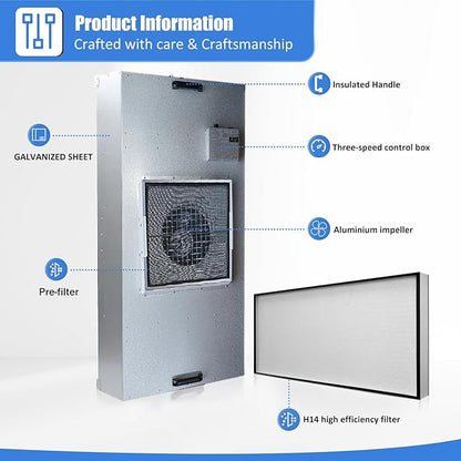 HEPA H14-Filter Laminar Flow Hood Updated FanFilter Unit（Include HEPA Filter）100/ISO Class 5 Cleanroom/Laboratory/Cleanroom/Mushroom Room, Laminar Air Flow Hood(46.2"x22.6"110V)