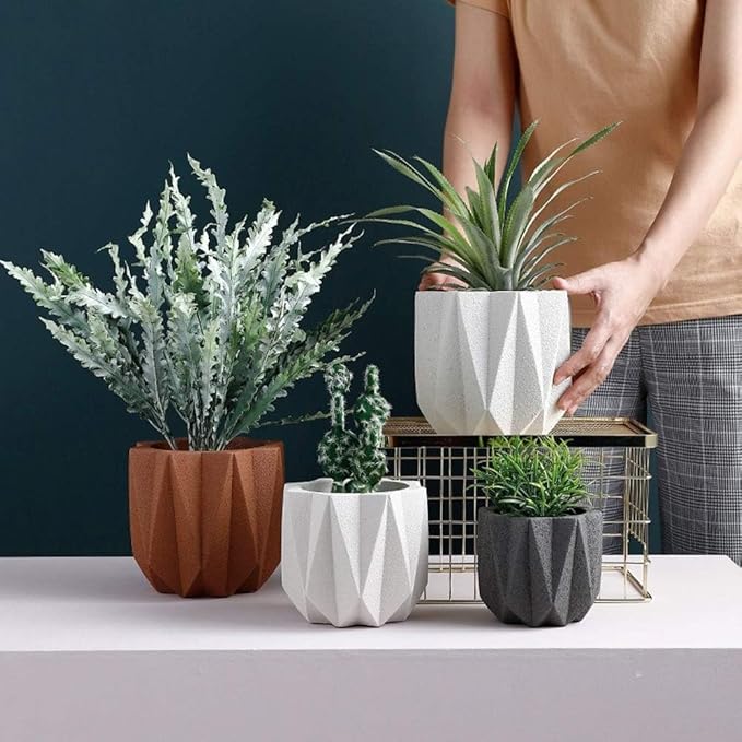 Outdoor Succulent Plantpot Cactus Plant Container Cement Flowerpot Container Modern Simple Planter Flower Vase Meat Plant Cement Container Concrete Flower Plant (Gray1 13cm*11.5cm) (Gray2 13cm*11.5cm)