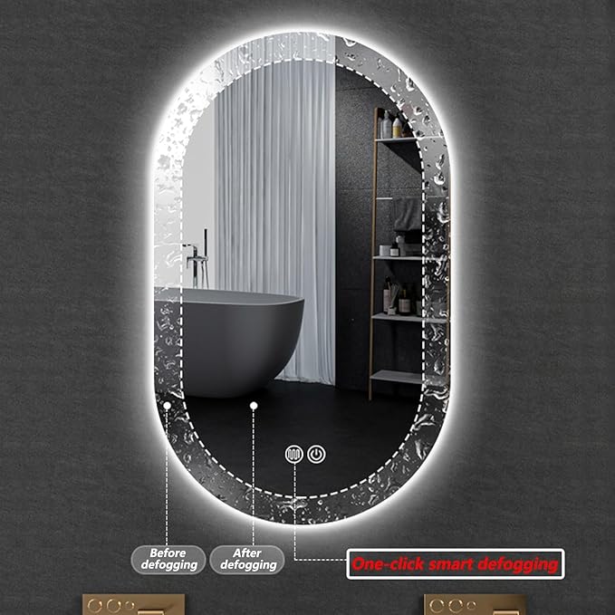 Irregular Bathroom Mirror with 3 Colour LED Light, Wall Mounted Makeup Mirror with Touch Switch and Demister Pad, Energy-Saving LED Smart Mirrors, Dimmable(A,23.6 * 47.2in/60 * 120cm)