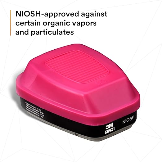 3M 60921 P100 Respirator Cartridge/Filter, NIOSH Approved, 1 Pair, OV/P100, Helps Protect Against Organic Vapors, Asbestos, Silica, and Particulates, Painting, Chemical Clean-up, Maintenance