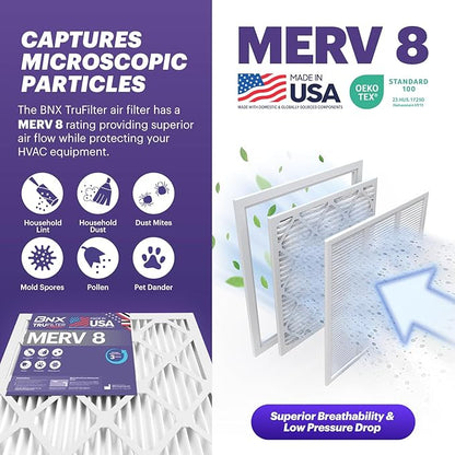 BNX TruFilter 16x24x1 Air Filter MERV 8 (12-Pack) - MADE IN USA – Dust & Pet Defense Pleated Air Conditioner HVAC AC Furnace Filters for Dust, Pet, Mold, Pollen MPR 600 – 700 & FPR 5