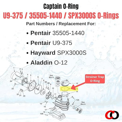 Captain O-Ring – Replacement U9-375/35505-1440 / SPX3000S / O-12 O-Rings for Pentair, Sta-Rite, Hayward Strainer Trap Cover (2 Pack)