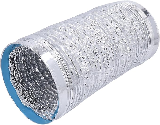 Aluminum Foil Ducting and PVC Dryer Vent Hose with 7 Inch Diameter and 6.56 Foot Length, Flexible HVAC Ventilation Duct with Spiral Steel Wire Support for Kitchens and Greenhouses