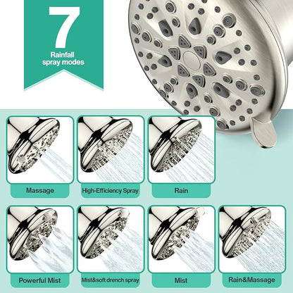 Cobbe Luxury Double Filtered Shower Head, High Output 16+20 Stages – 99% REMOVAL Shower Filters for Hard Water Removes Chlorine and Harmful Substances, 7-Model Setting Spray, Brushed Nickel
