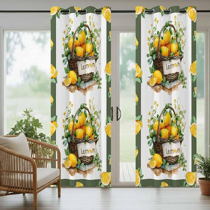 Lemon Outdoor Curtains for Patio Lemons Baskets Summer Tropical Plant Waterproof Outside Curtains with Grommet Top Weatherproof Curtain for Cabana Pergola Gazebo, 2 Pack, 54" W x 108" L