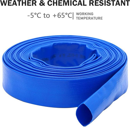 DAVCO 2.5" x 25 ft Pool Backwash Hose, Heavy Duty Reinforced Blue PVC Lay Flat Water Discharge Pump Hoses For Swimming Drain Pools and Clean Filters,with 1 Clamp