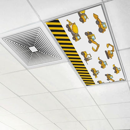 4 Pcs Fluorescent Light Covers for Ceiling Lights Construction Vehicle Excavators Bulldozers Forklifts Yellow Black Decorative Magnets Light Filters for Office Home Classroom Must Haves 4’ x 2’
