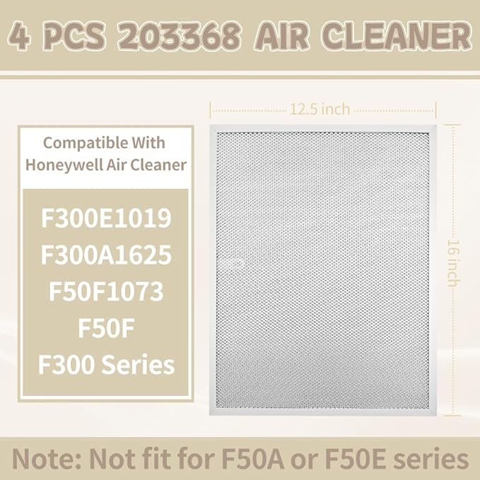 4 Pcs 203368 Air Pre Filter 16'' x 12.5'' Fit for Honeywell Air Cleaner F300E1019 F300A1625 F50F1073 F50F F300E