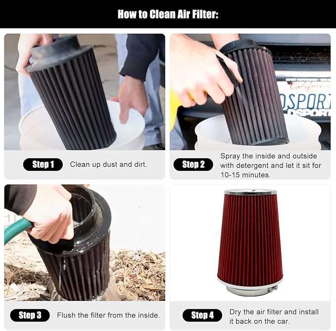 RYANSTAR RACING 102mm 4" High Flow Round Tapered Cone Cool Air Filter Cleaner with Top Filter Design Short 231mm tall