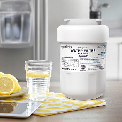 Amazon Basics Replacement GE MWF Refrigerator Water Filter for Filtration, NSF Certified, Compatible with GE and Kenmore, Premium Filtration, Easy to Install, Pack of 3