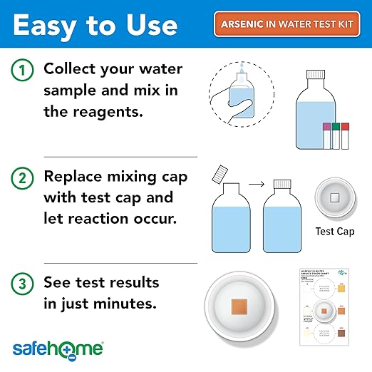 Safe Home® DIY Arsenic in Water Test Kit – at Home Testing for Arsenic in Any Freshwater Supply – Detection 0-500 PPB – Fast Results – (1 Pack)