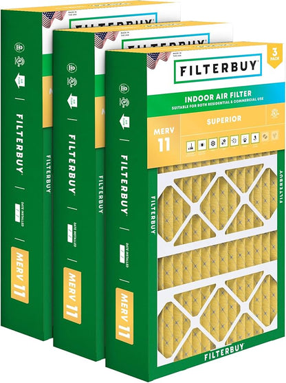 Filterbuy 17x26x4 Air Filter MERV 11 Superior Pet & Allergy Defense (3-Pack), Electrostatic Pleated HVAC AC Furnace Filters Replacement for Lennox (Actual Size: 16.56 x 25.94 x 4.13)