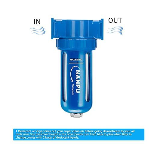 NANPU Zinc Alloy Desiccant Dryer, Compressed Air in Line Filter, Moisture Water Separator, Poly Bowl (1/4" NPT)