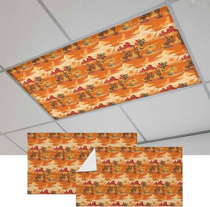 Tropical Plant Cactus Fluorescent Light Covers 2 Pack Western Cowboy Horse Sunset Deserts Orange Magnetic Fluorescent Ceiling Lights Filters for Office Classroom Home Drop Ceiling 4x2 Feet