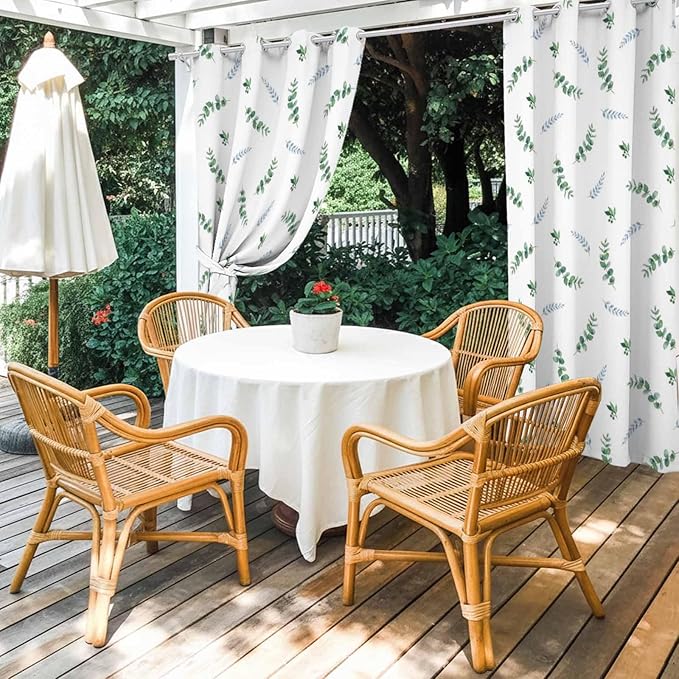 Leaf Outdoor Curtains for Patio Summer Jugal Leaves Pastoral Plant Waterproof Outside Curtains with Grommet Top Weatherproof Curtain for Cabana Pergola Gazebo, 2 Pack, 54" W x 84" L