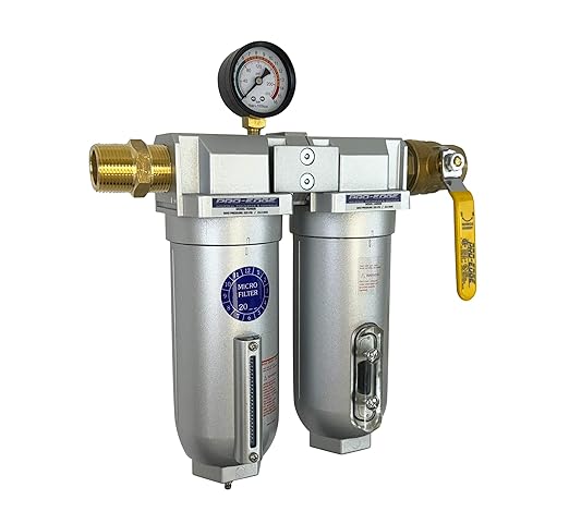 1/2" NPT Industrial (2-Stage) Coalescing Filter Removes Oil, Moisture Vapor Aerosols and in Line Desiccant Bead Air Dryer for Compressed Air Lines