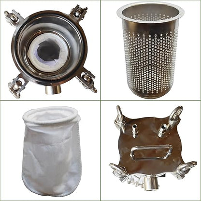 #3 Bag Filter Housing 304 Stainless Steel Filter Solid-Liquid Separation Tool 120PSI Industrial Sock Filter 1" Fnpt in/Out Bag Water Filter Purification Equipment 0.6 SQ FT Filtering Area