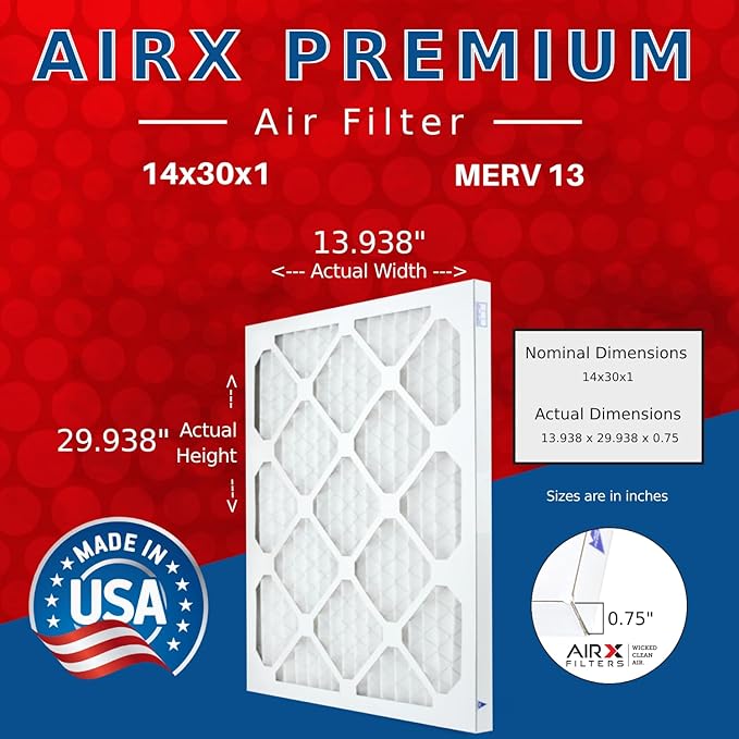 AIRX FILTERS WICKED CLEAN AIR. 14x30x1 Air Filter MERV 13 Electrostatic Pleated Air Conditioner Filter 6 Pack HVAC AC Furnace Filters