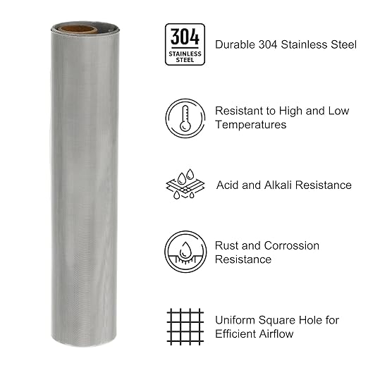 PATIKIL 40" L x 16" W Woven Wire Mesh, 100 Mesh 304 Stainless Steel Air Vent Filter Screen with Gloves for Window Security Vent Cover Filtration Animals Fence