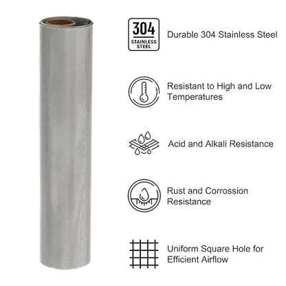 PATIKIL 40" L x 16" W Woven Wire Mesh, 100 Mesh 304 Stainless Steel Air Vent Filter Screen with Gloves for Window Security Vent Cover Filtration Animals Fence