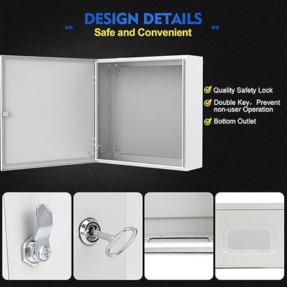 Outdoor Electrical Junction Box, 24x 24 x 8' ' NEMA 4X Enclosure Box, Wall Mounted IP66 Waterproof & Dustproof Lockable Metal Junction Box