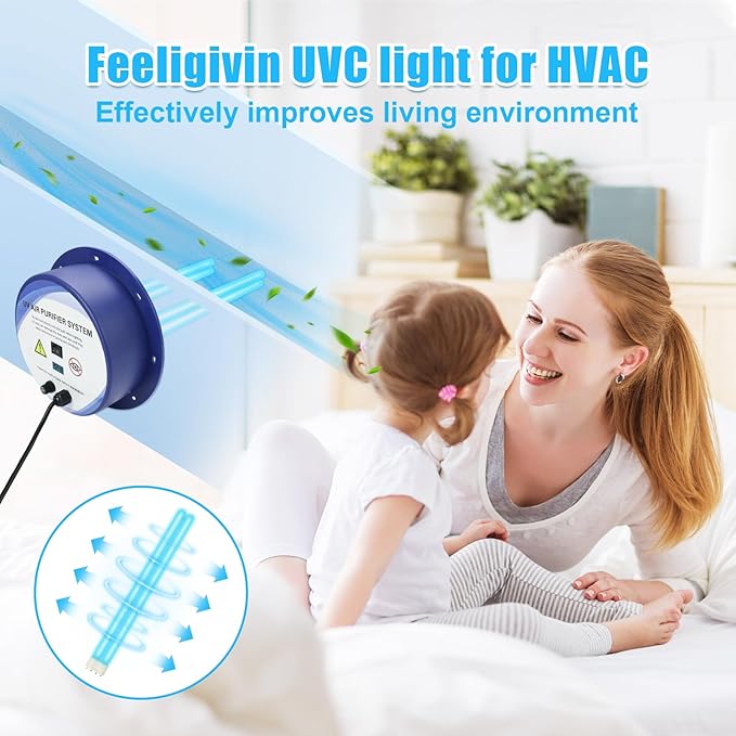 HVAC UVC Light Air Purifier 72W System with Energy Saving Airflow Sensor and 2 16-inch Bulbs for HVAC Systems in Homes, Offices, Schools, etc
