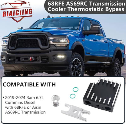 Thermal Bypass Valve Upgrade with Billet Filter Coupler Fit for 2019-2024 Ram 6.7L Cummins Diesel with 68RFE or Aisin AS69RC Transmission