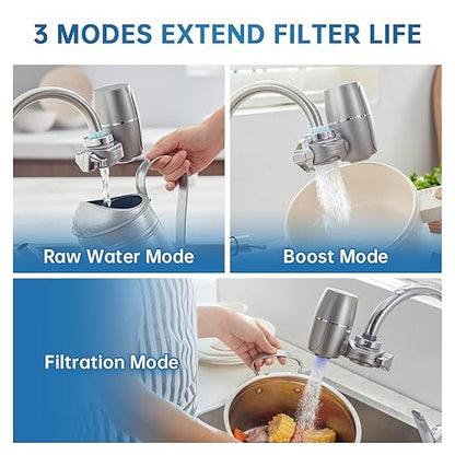 Water Filter for Sink Faucet,NSF42 Certified Faucet-Mounted Water Filter with Blue Light,99.9% Multi-Layer Folded Filter,Removes Chlorine, Odor & Heavy Metals,1*Filter, LJ107