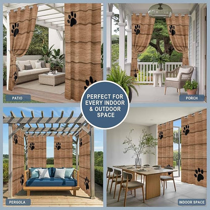 Wood Grain Outdoor Curtains for Patio Claws Animals Wooden Vintage Waterproof Outside Curtains with Grommet Top Weatherproof Curtain for Cabana Pergola Gazebo, 2 Pack, 54" W x 84" L