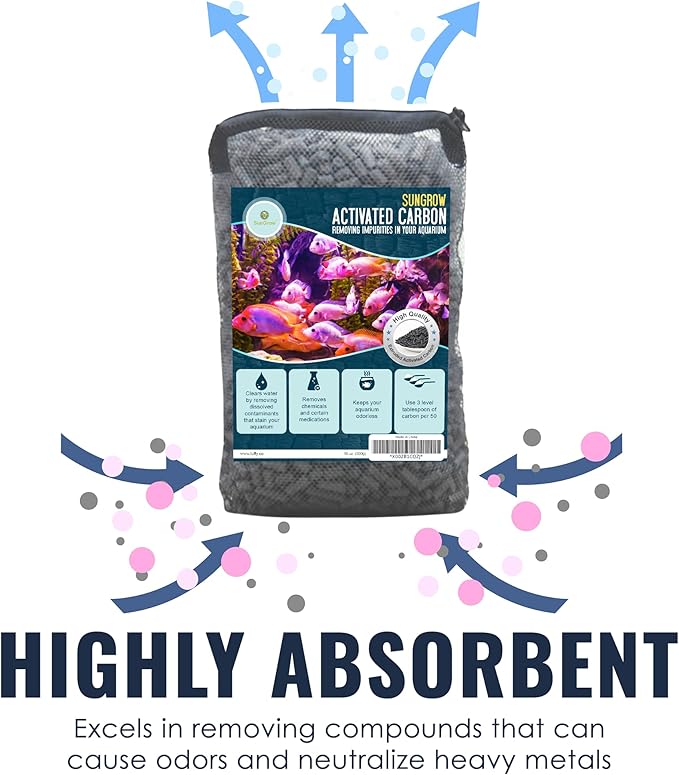 SunGrow 10 oz (300g) Activated Carbon, for Cat Litter Box Deodorizer, Remove Urine Odor, Filter Media Large Pellets for Filtration, Saltwater & Freshwater Fish Aquariums, Air Purifier