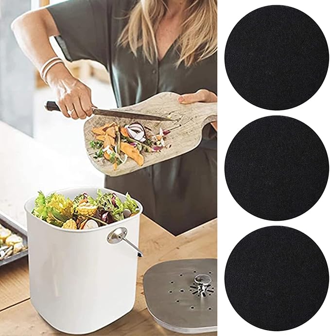Eagles 6 Pack Charcoal Filters for Compost Bucket, 6.5 Inch Double Thinck 0.4 Inch Compost Filters for Countertop Bin, Round Activated Carbon Filter Bio Bucket Filter Universal Size
