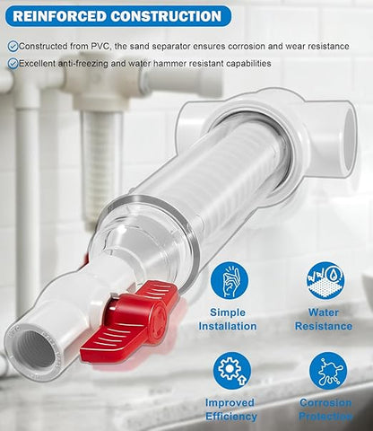1-1/2" Spin Down Sand Separator for 50 Gpm Sediment Water Filter System, PVC Slip Fit Connections, 100 Mesh